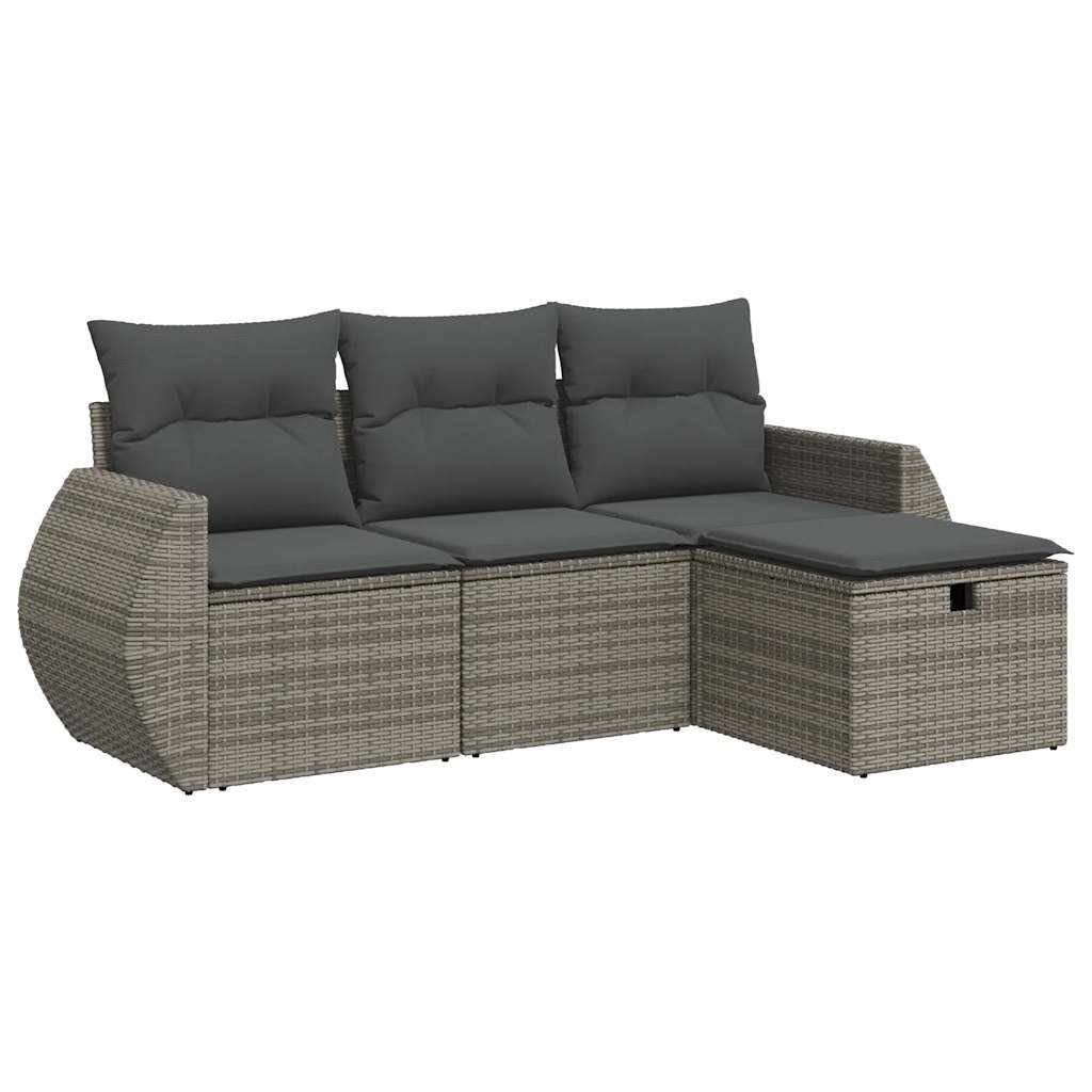 4-delige Loungeset met kussens poly rattan grijs