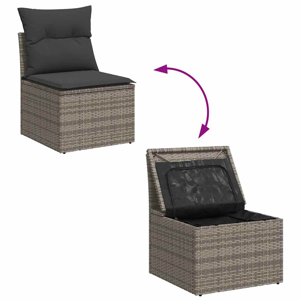 4-delige Loungeset met kussens poly rattan grijs