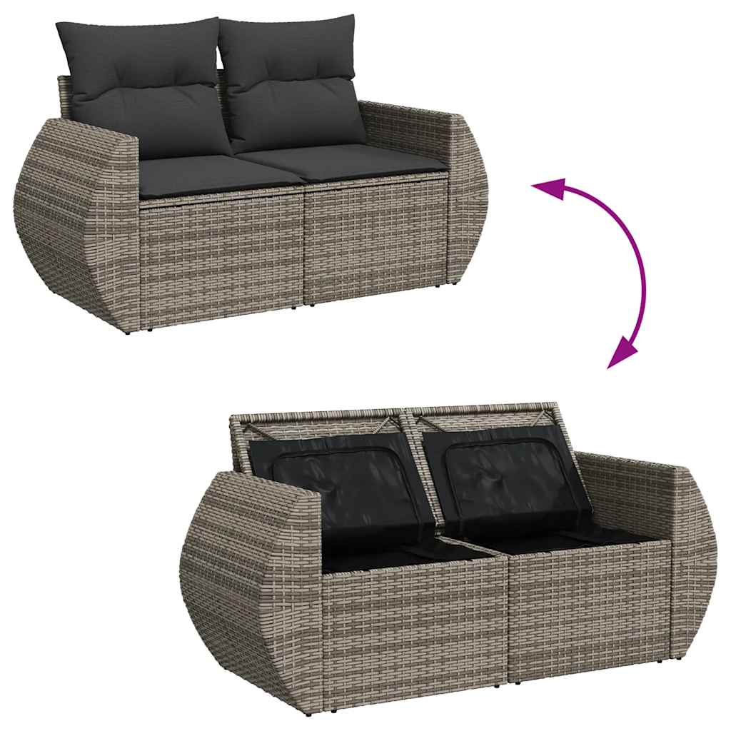 4-delige Loungeset met kussens poly rattan grijs