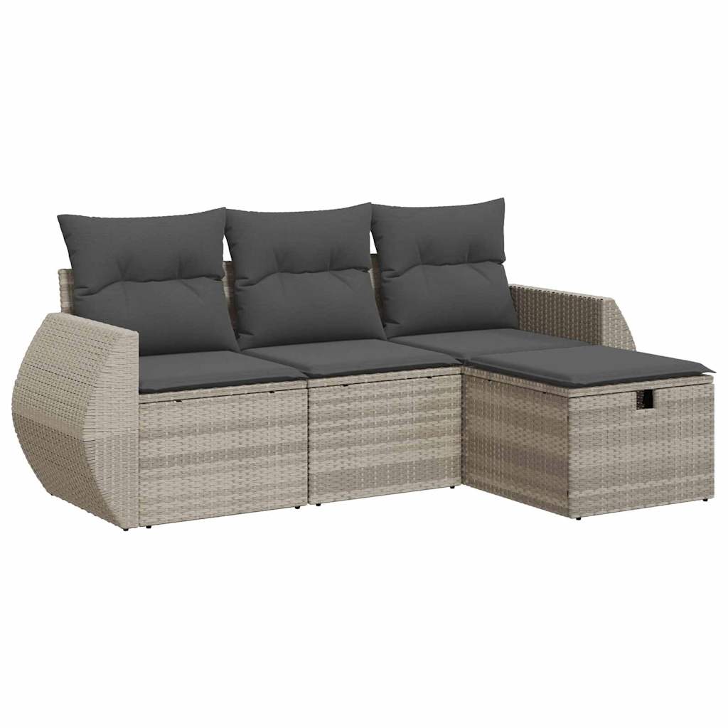 4-delige Loungeset met kussens poly rattan lichtgrijs