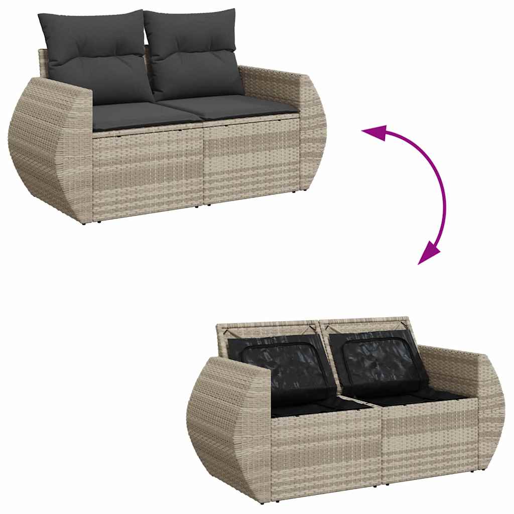 4-delige Loungeset met kussens poly rattan lichtgrijs