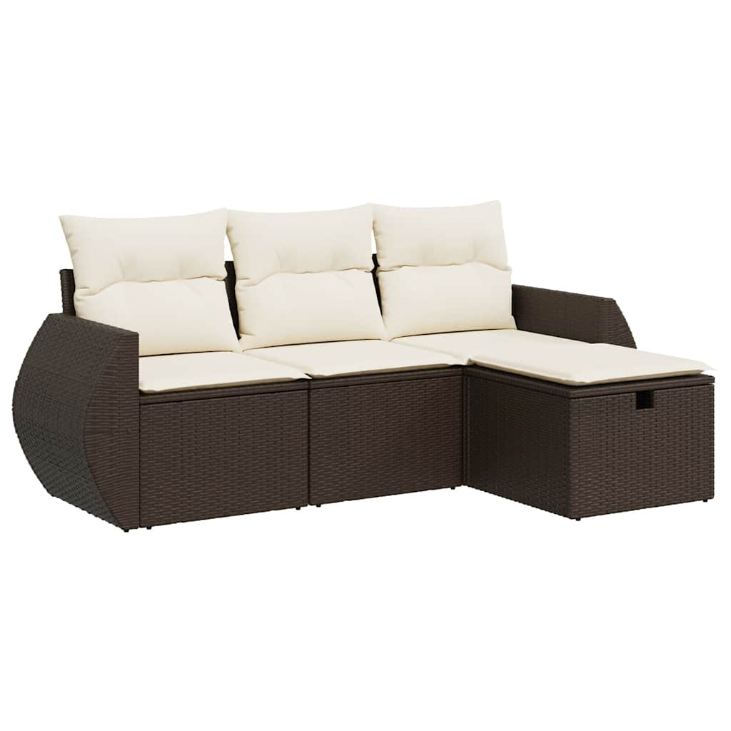 4-delige Loungeset met kussens poly rattan bruin