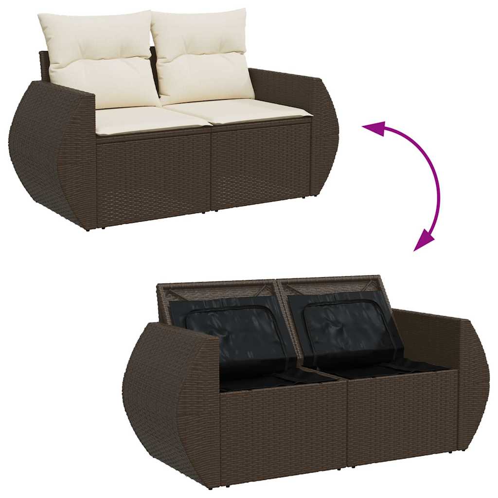 4-delige Loungeset met kussens poly rattan bruin