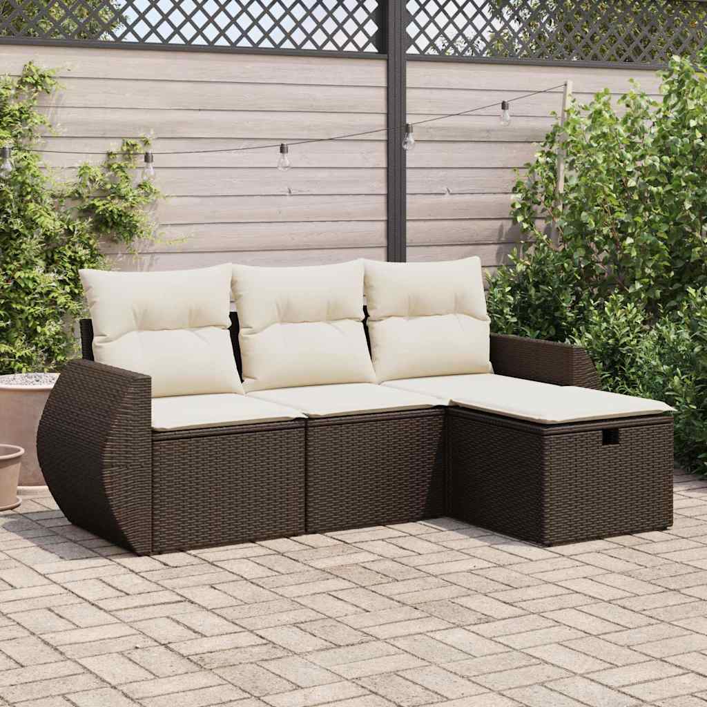 4-delige Loungeset met kussens poly rattan bruin