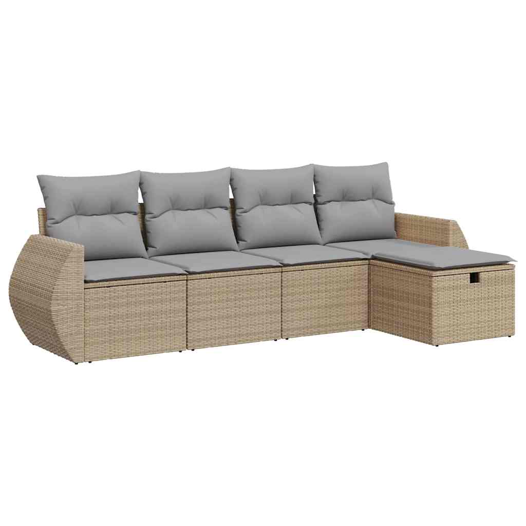 5-delige Loungeset met kussens poly rattan beige