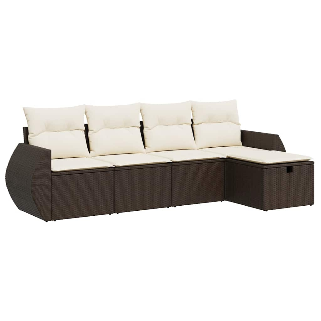 5-delige Loungeset met kussens poly rattan bruin