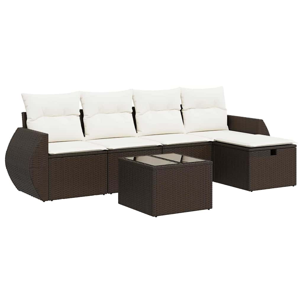 6-delige Loungeset met kussens poly rattan bruin