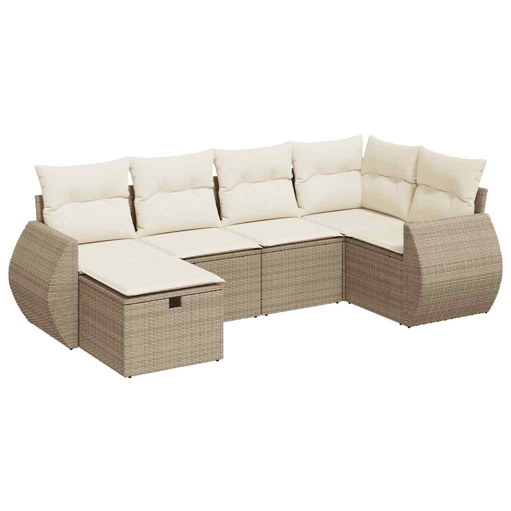 6-delige Loungeset met kussens poly rattan beige