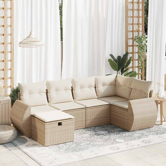 6-delige Loungeset met kussens poly rattan beige