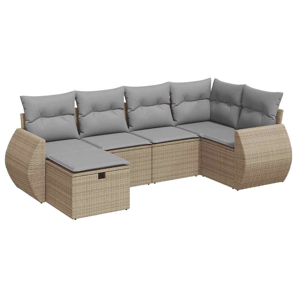 6-delige Loungeset met kussens poly rattan beige