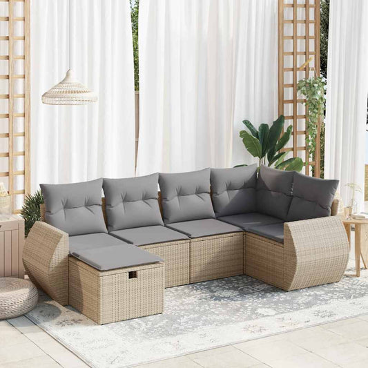 6-delige Loungeset met kussens poly rattan beige