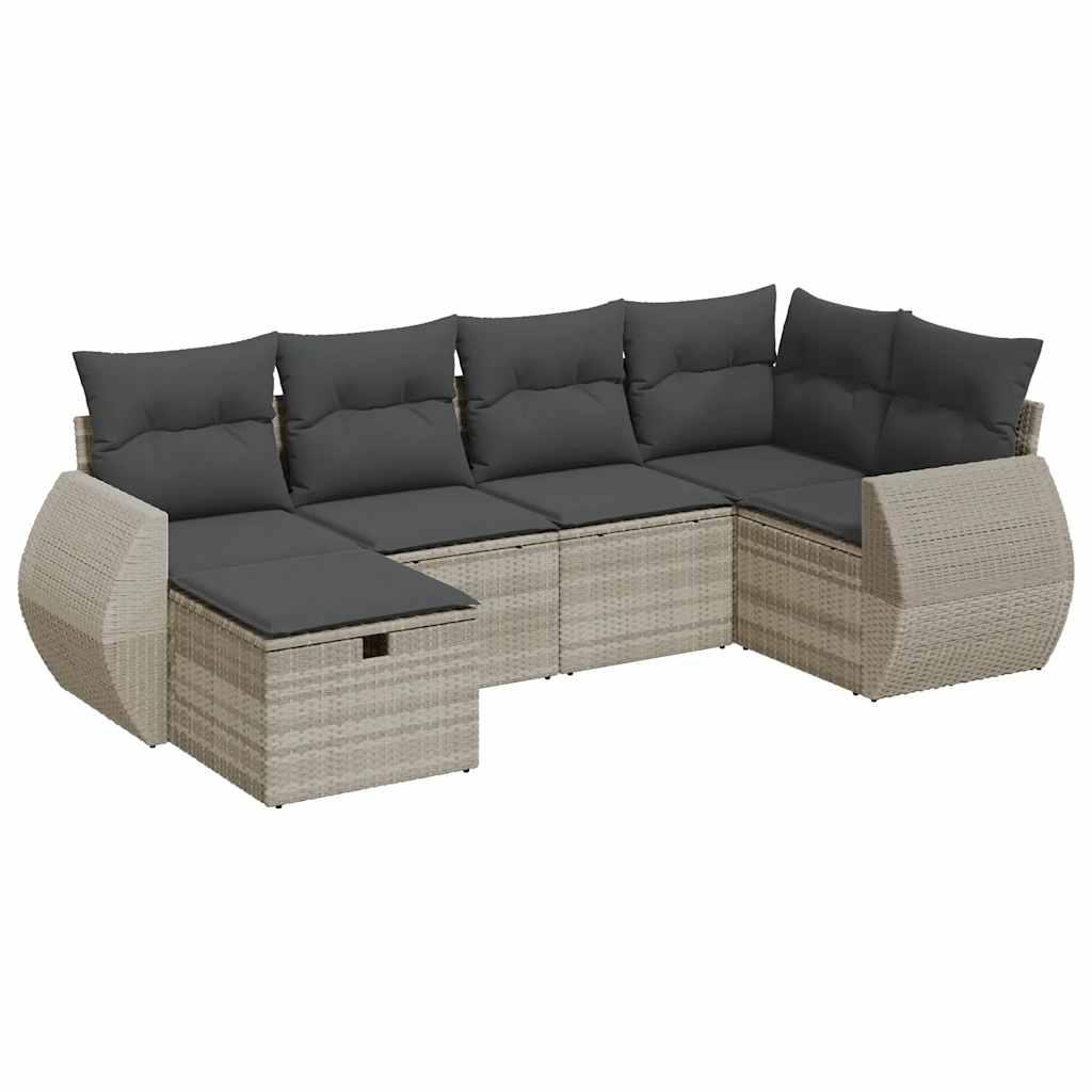 6-delige Loungeset met kussens poly rattan lichtgrijs