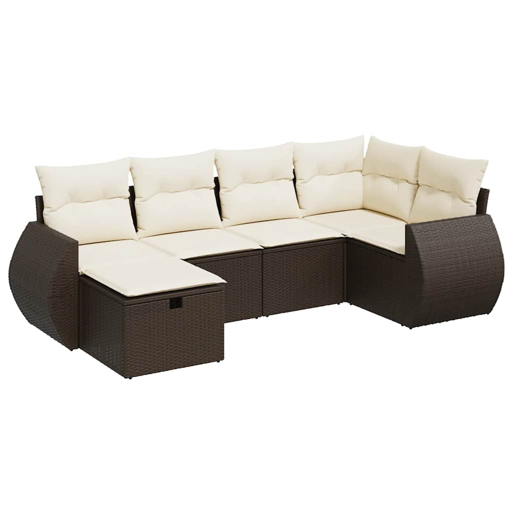 6-delige Loungeset met kussens poly rattan bruin