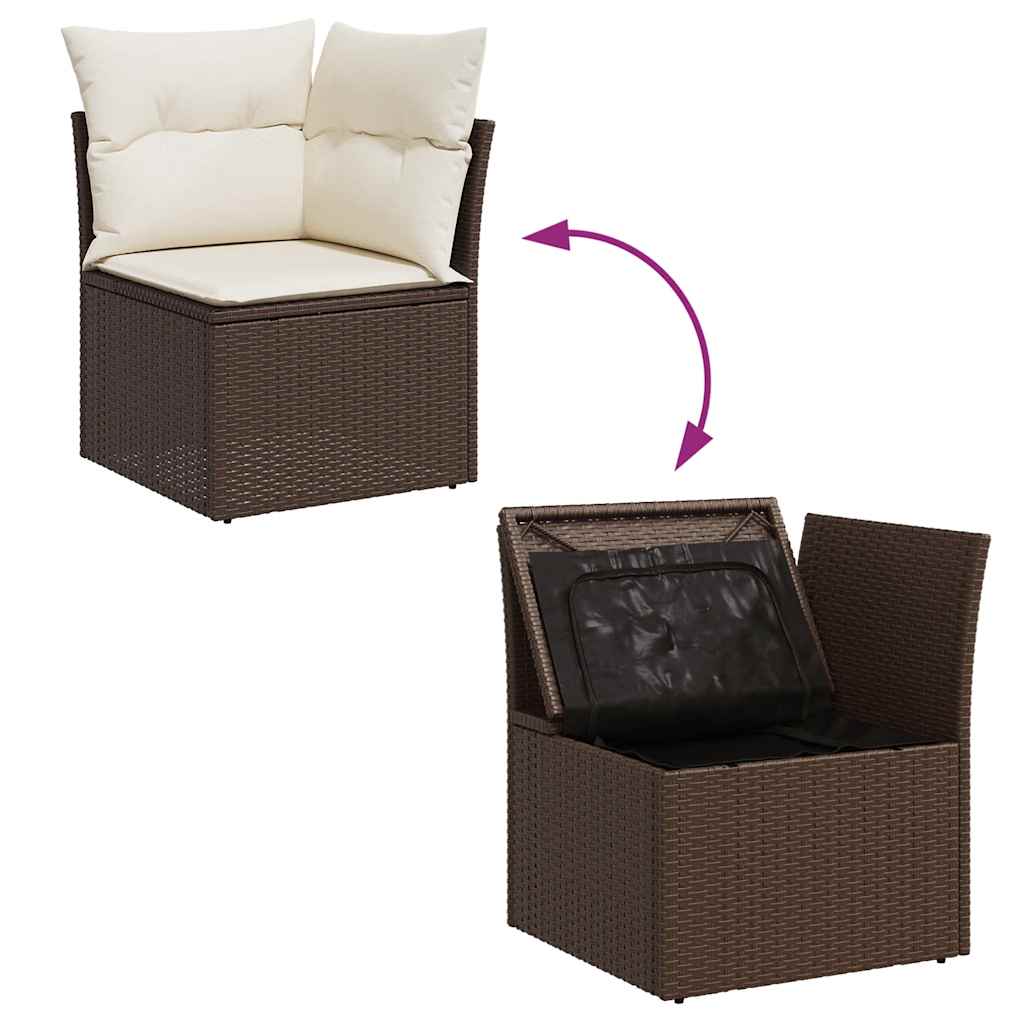 6-delige Loungeset met kussens poly rattan bruin