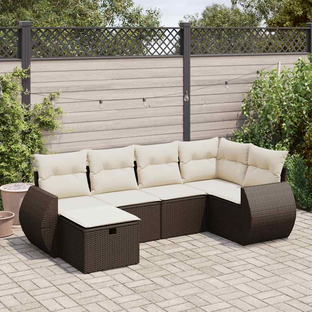 6-delige Loungeset met kussens poly rattan bruin