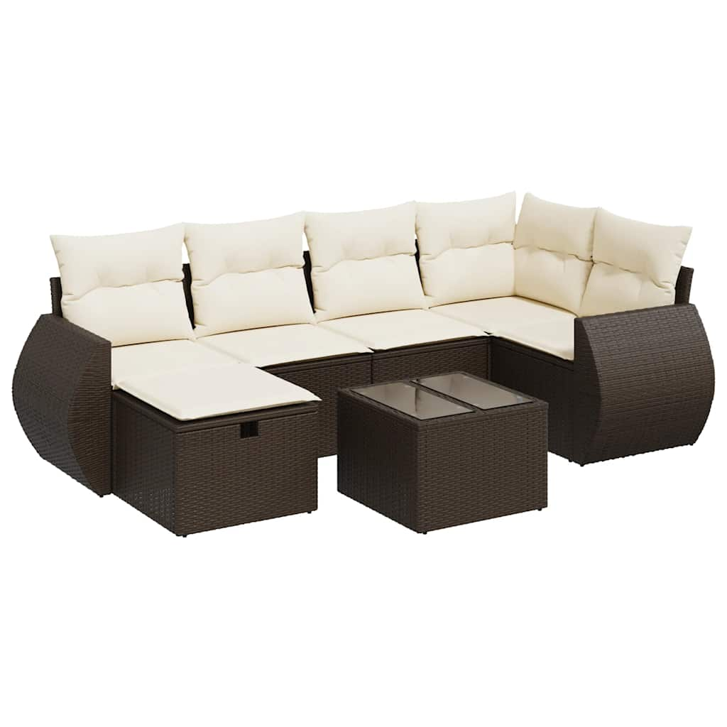 7-delige Loungeset met kussens poly rattan bruin