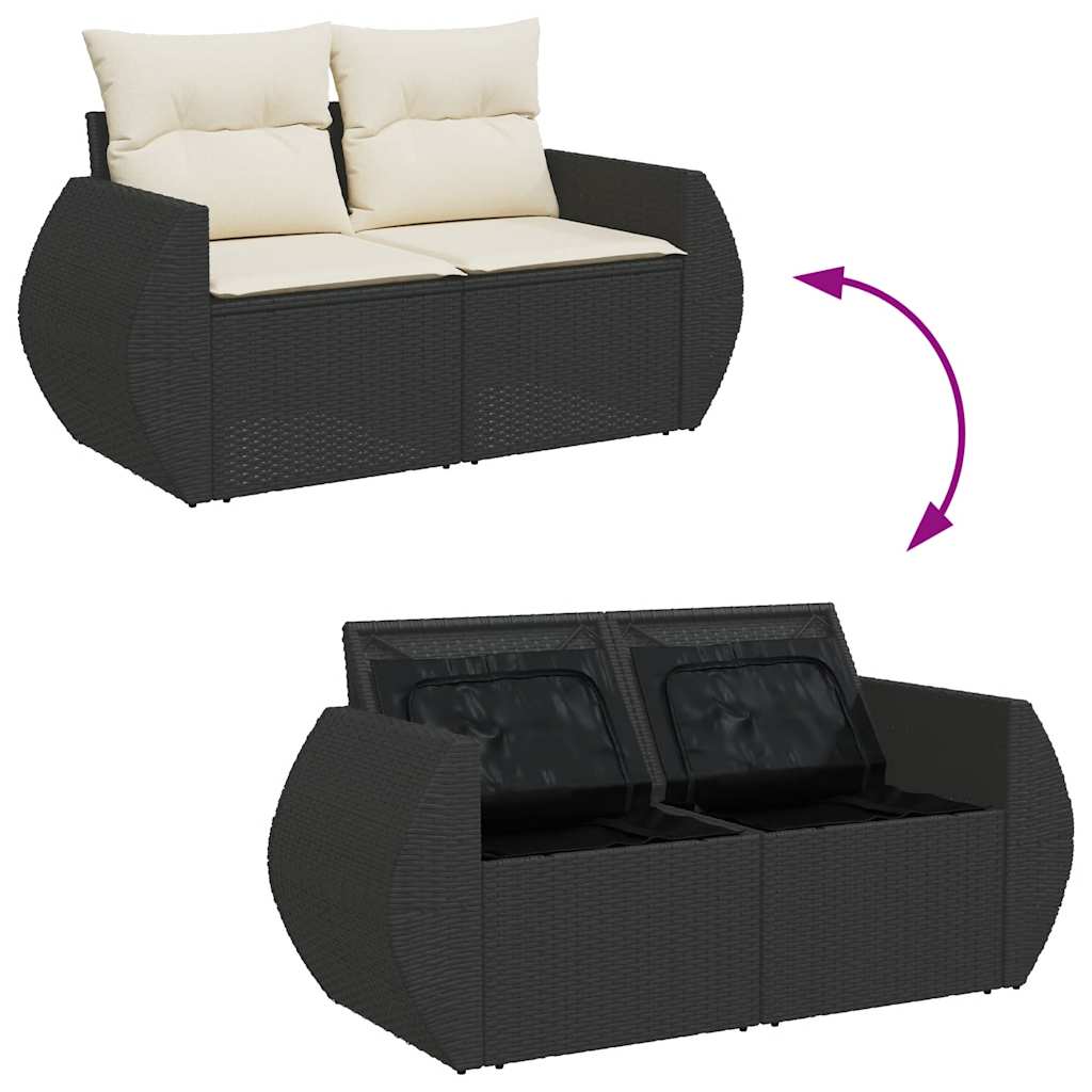 7-delige Loungeset met kussens poly rattan zwart