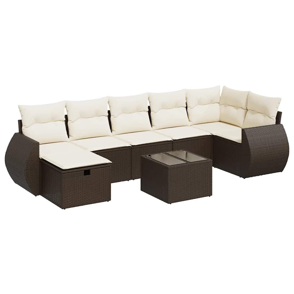 8-delige Loungeset met kussens poly rattan bruin