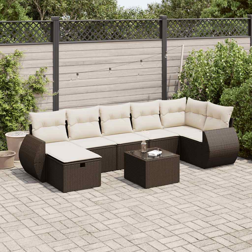 8-delige Loungeset met kussens poly rattan bruin