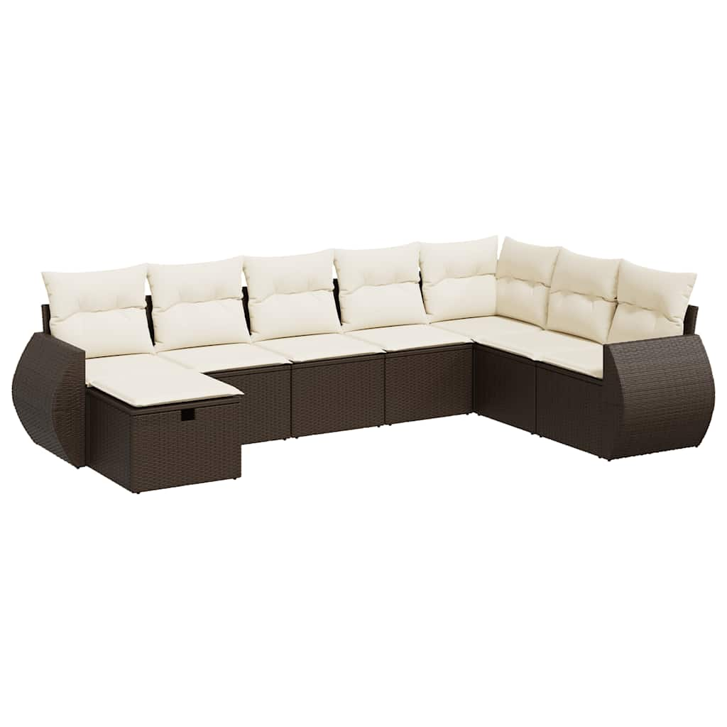 8-delige Loungeset met kussens poly rattan bruin