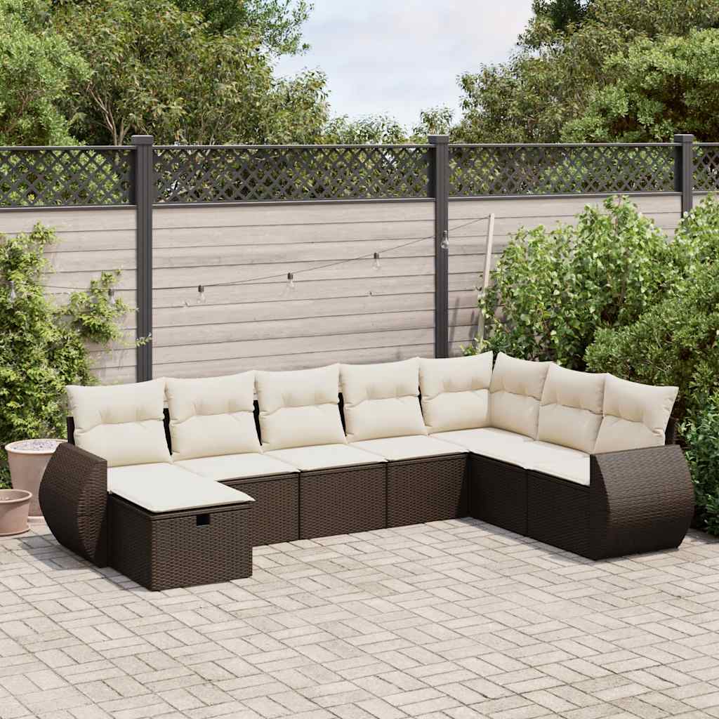 8-delige Loungeset met kussens poly rattan bruin