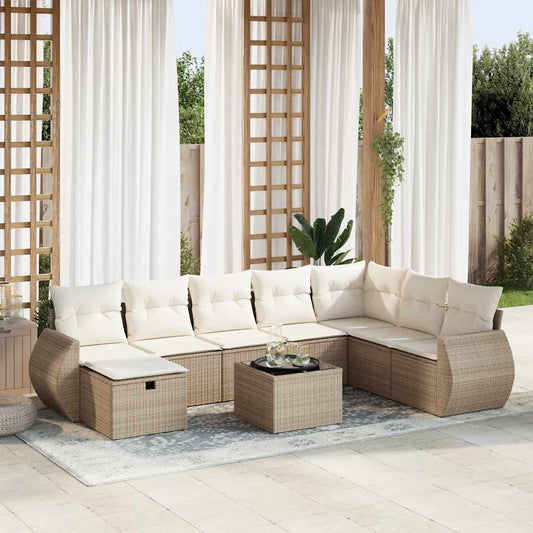 9-delige Loungeset met kussens poly rattan beige