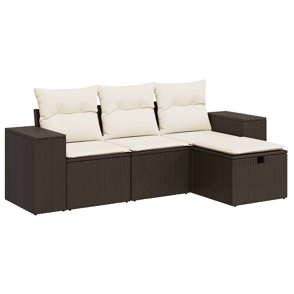 4-delige Loungeset met kussens poly rattan bruin