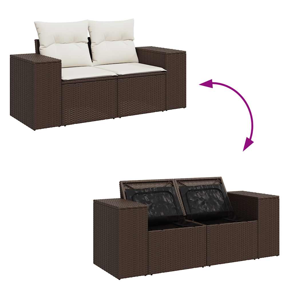 4-delige Loungeset met kussens poly rattan bruin