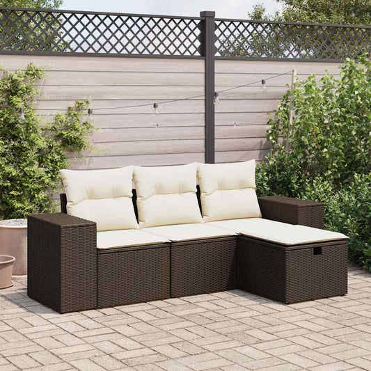 4-delige Loungeset met kussens poly rattan bruin