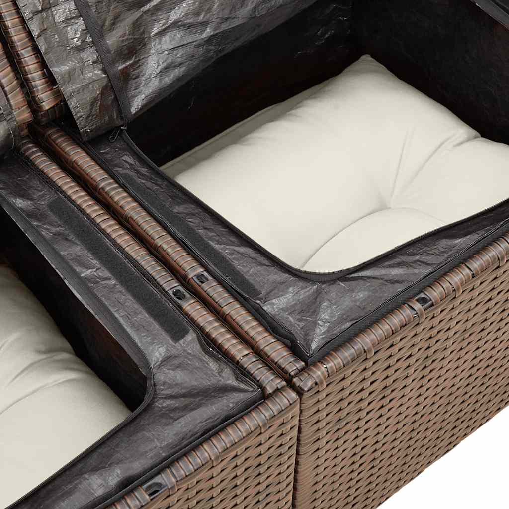 5-delige Loungeset met kussens poly rattan bruin