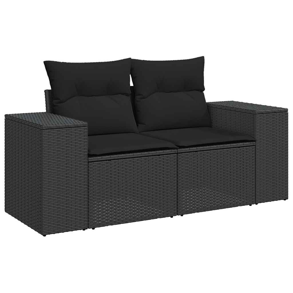 6-delige Loungeset met kussens poly rattan zwart