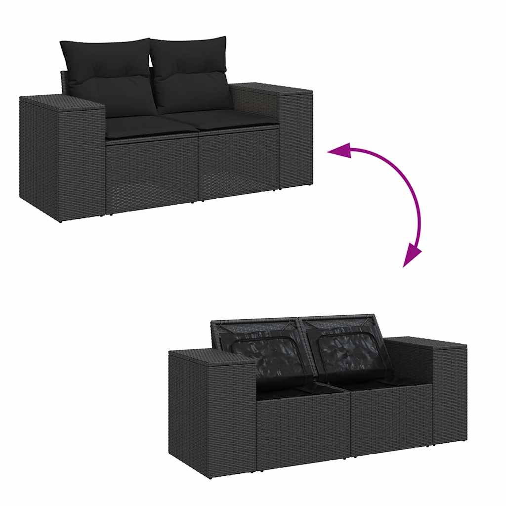 6-delige Loungeset met kussens poly rattan zwart