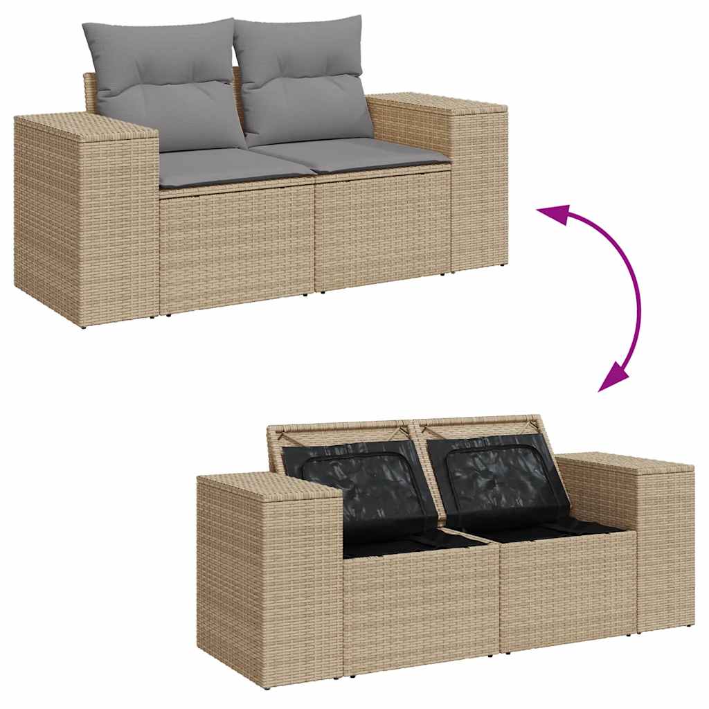 6-delige Loungeset met kussens poly rattan beige