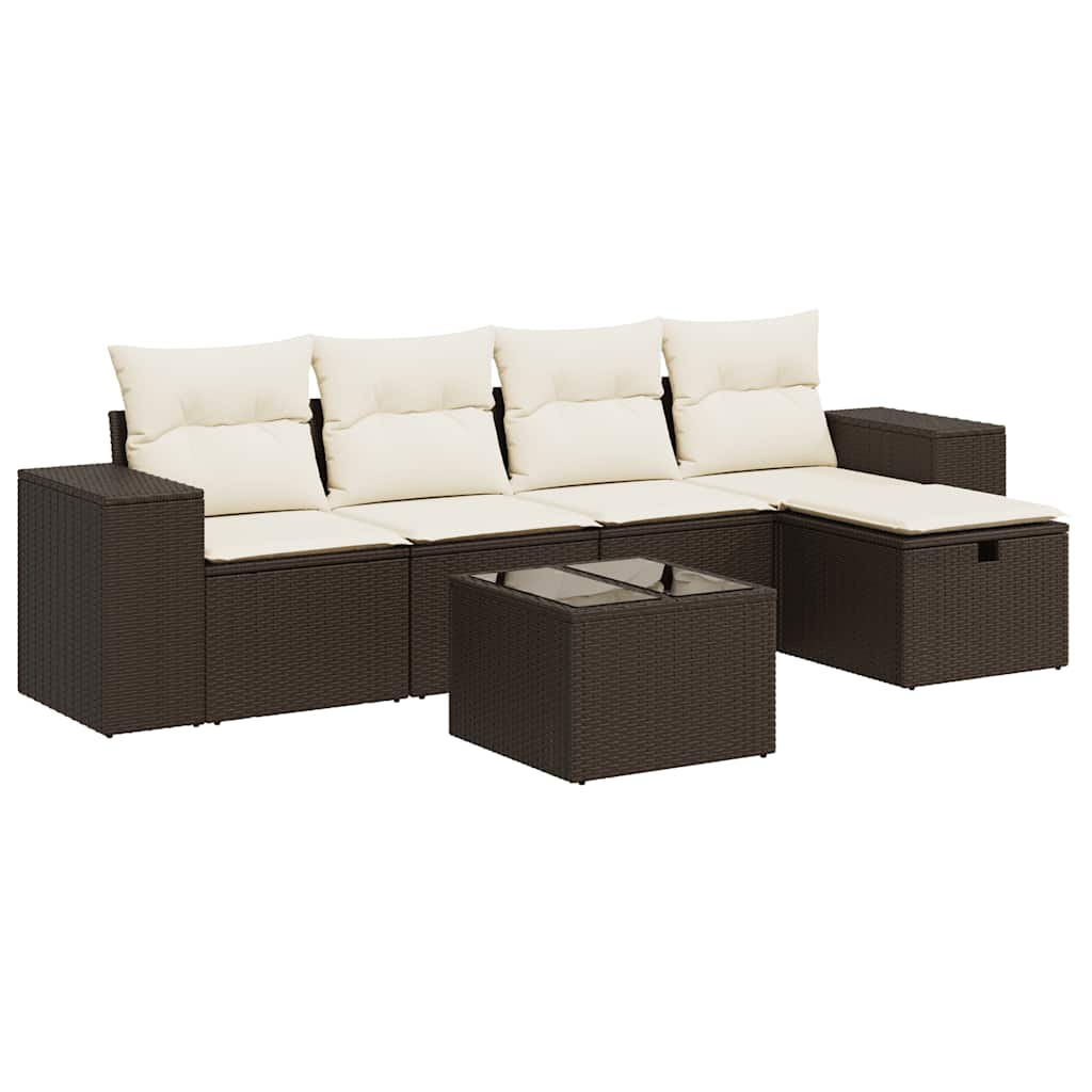 6-delige Loungeset met kussens poly rattan bruin