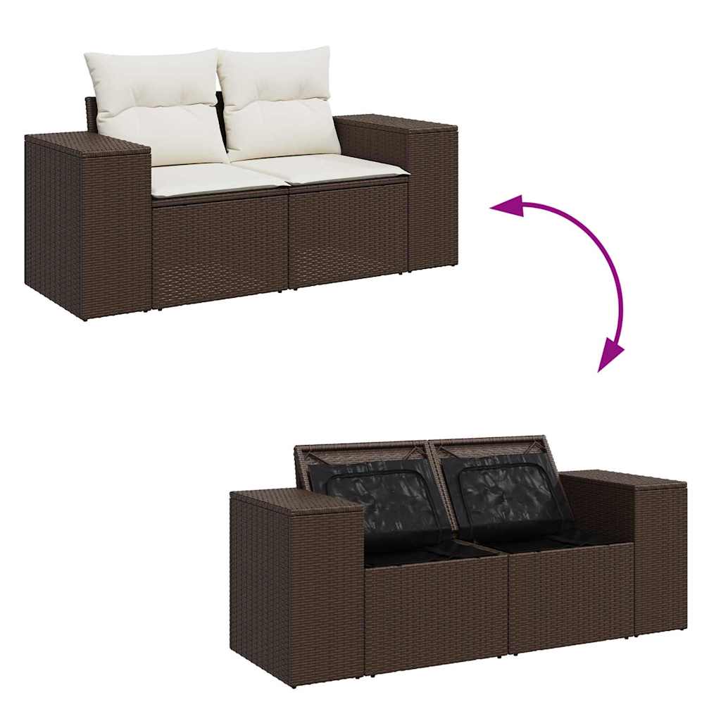 6-delige Loungeset met kussens poly rattan bruin