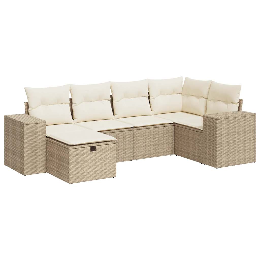 6-delige Loungeset met kussens poly rattan beige