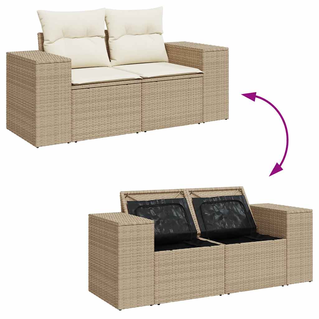 6-delige Loungeset met kussens poly rattan beige