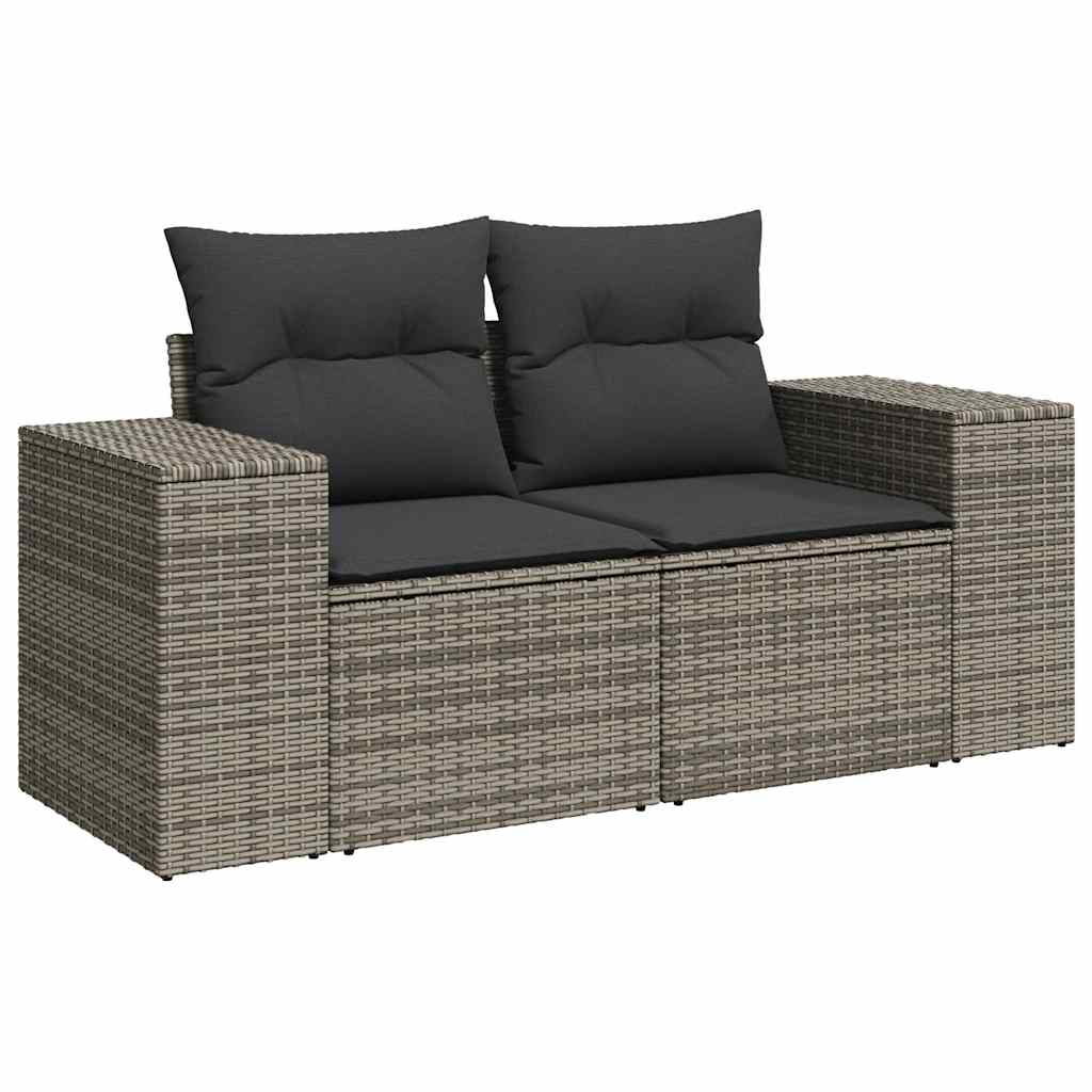 6-delige Loungeset met kussens poly rattan grijs