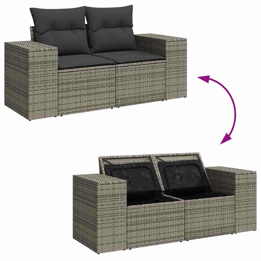 6-delige Loungeset met kussens poly rattan grijs