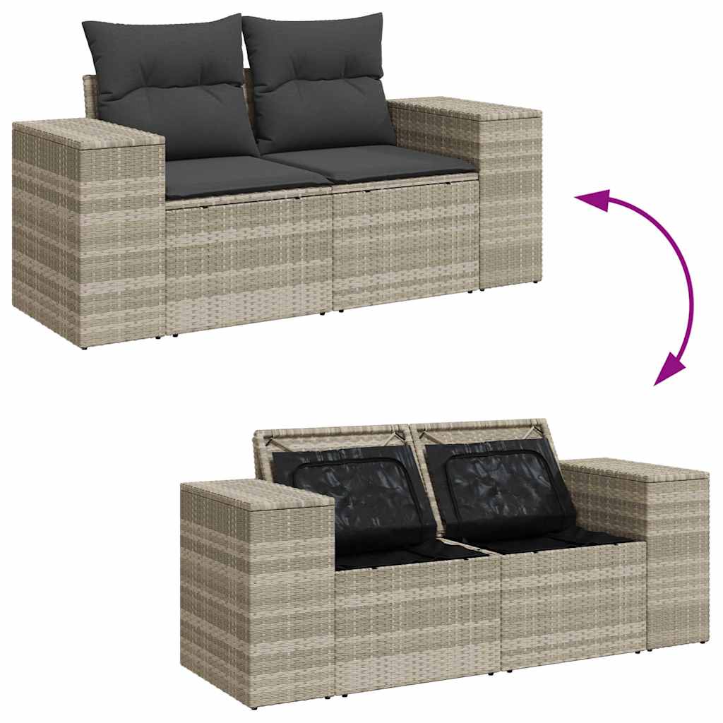 6-delige Loungeset met kussens poly rattan lichtgrijs