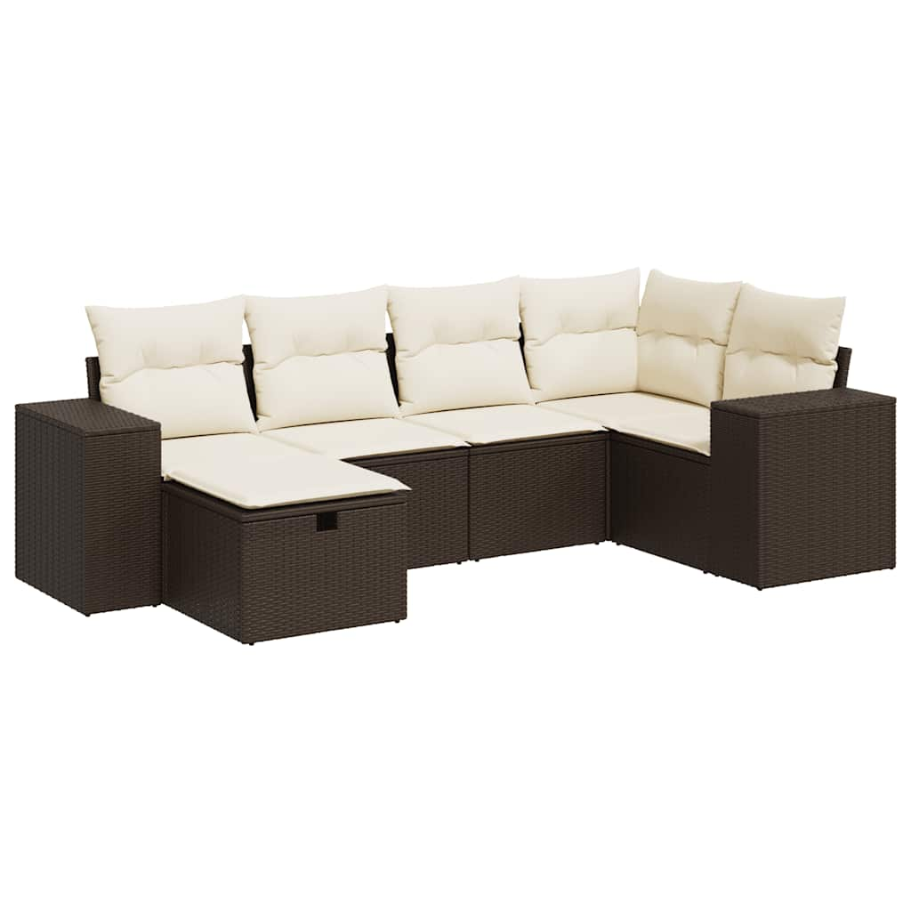 6-delige Loungeset met kussens poly rattan bruin