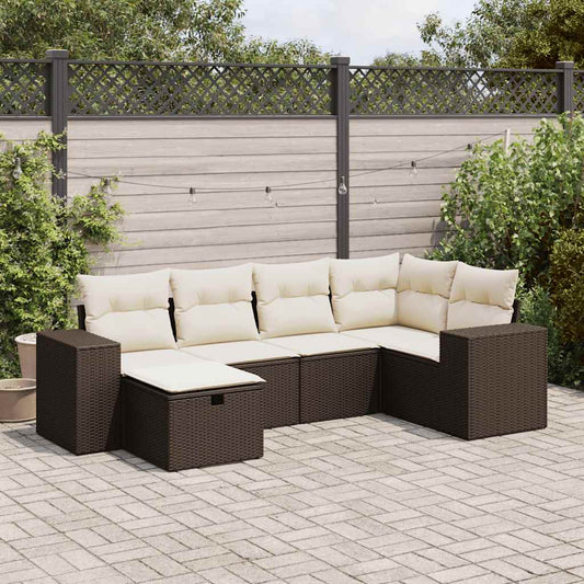 6-delige Loungeset met kussens poly rattan bruin