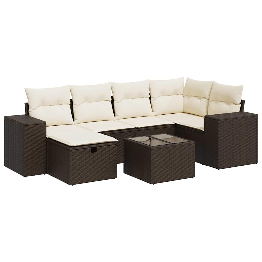 7-delige Loungeset met kussens poly rattan bruin