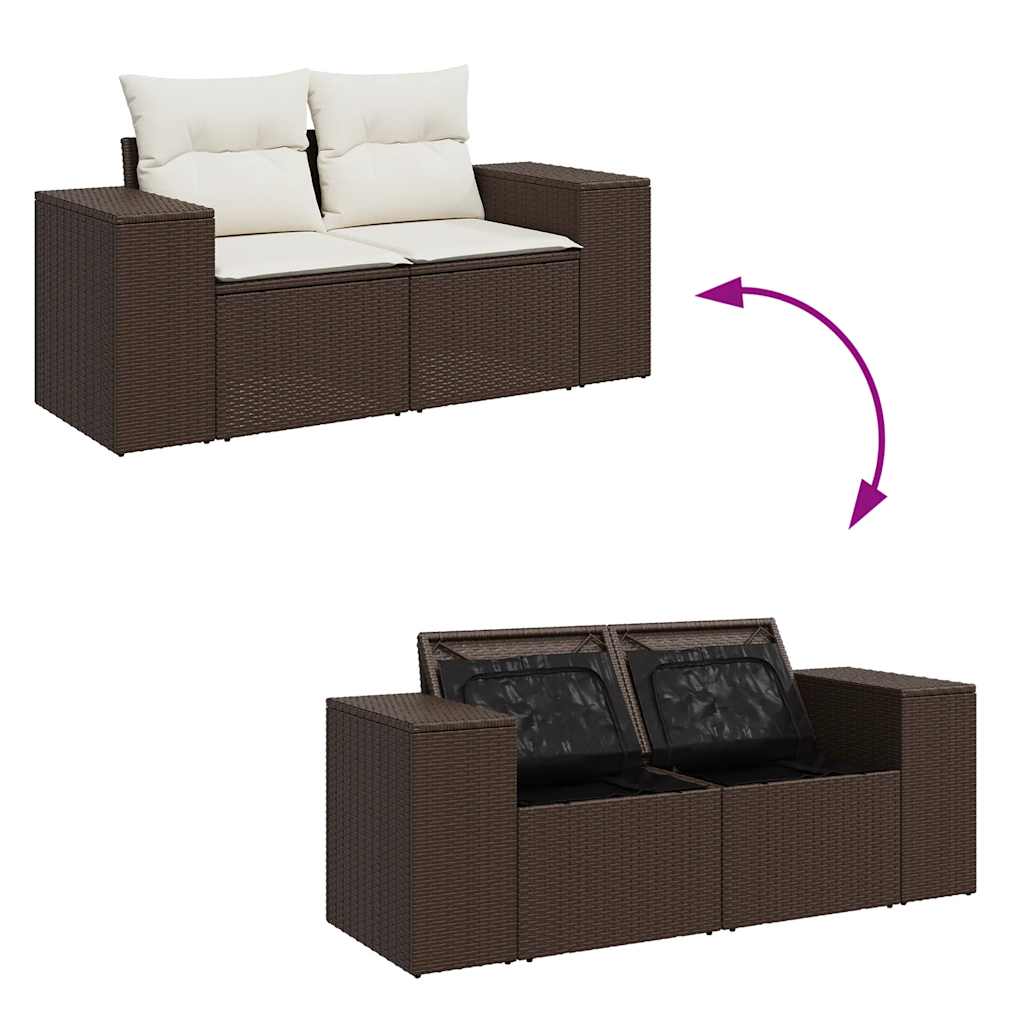 7-delige Loungeset met kussens poly rattan bruin