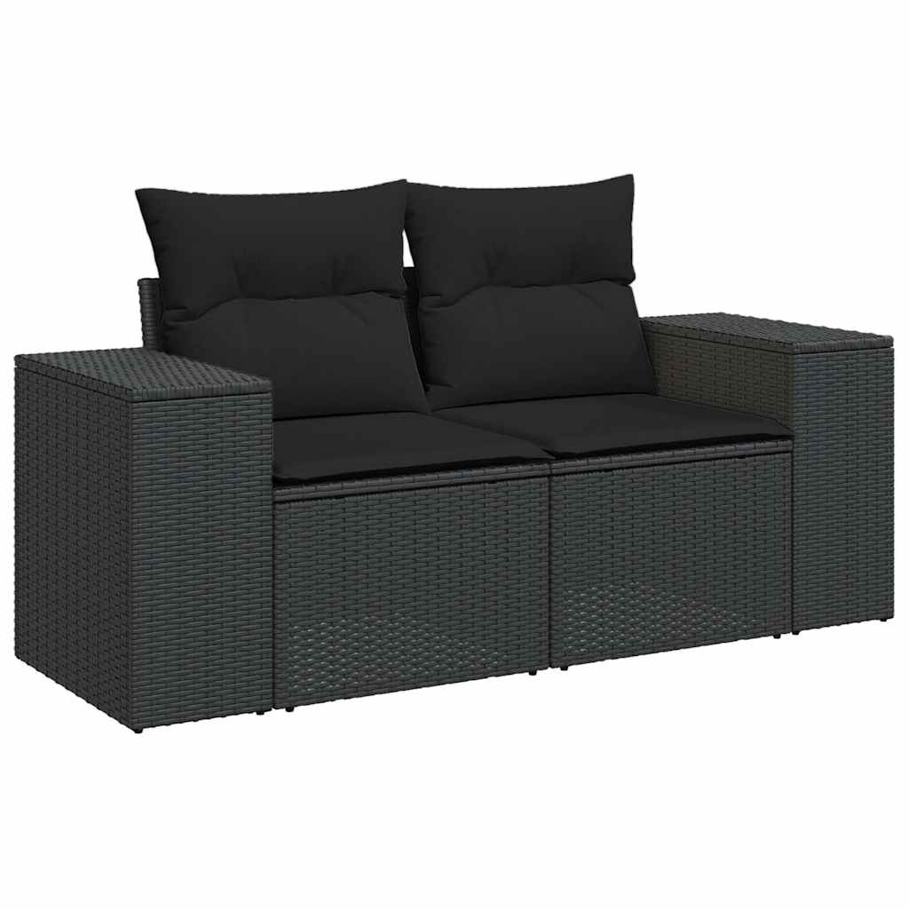 7-delige Loungeset met kussens poly rattan zwart