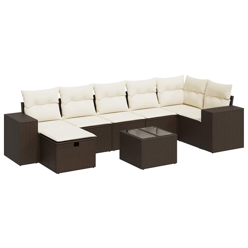 8-delige Loungeset met kussens poly rattan bruin