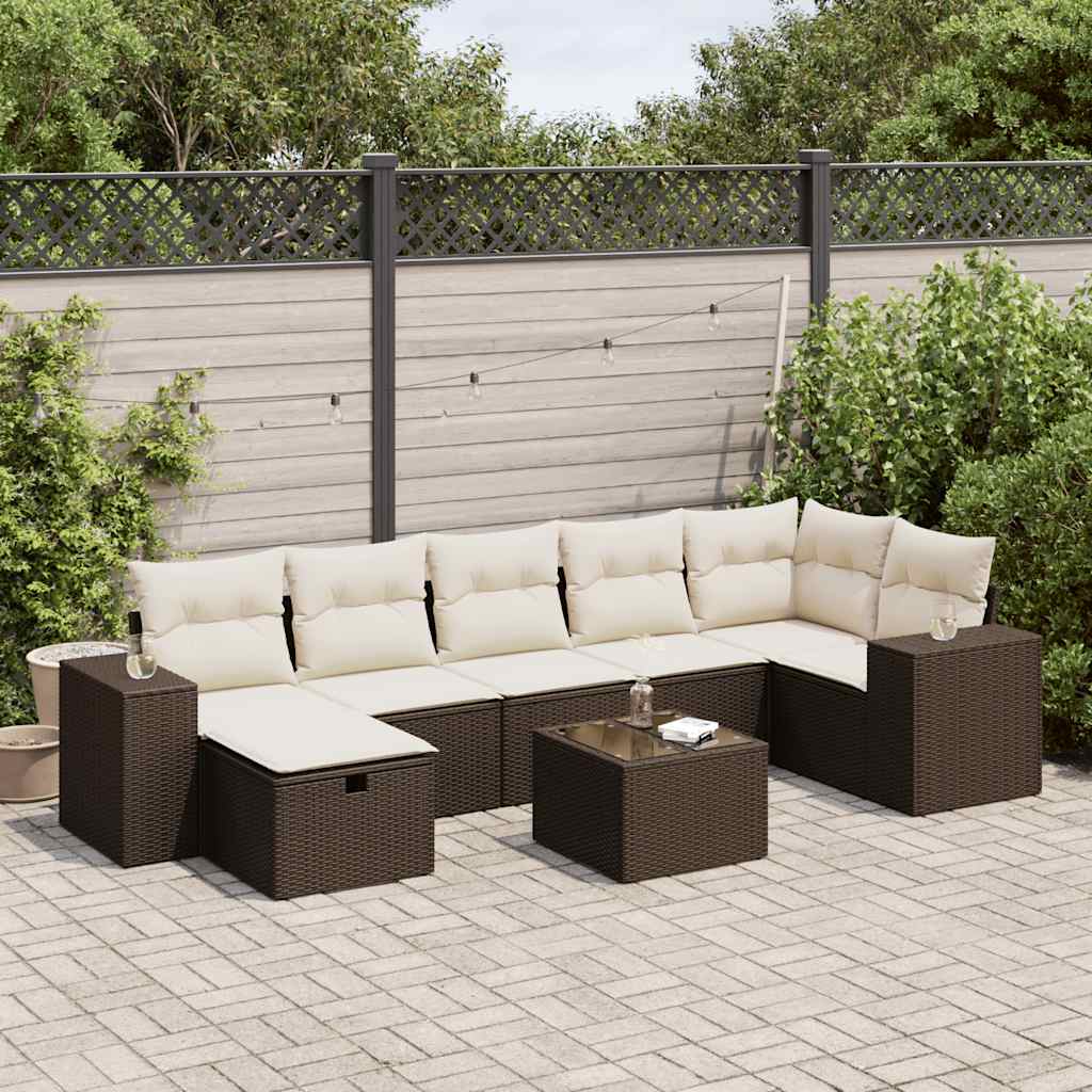 8-delige Loungeset met kussens poly rattan bruin