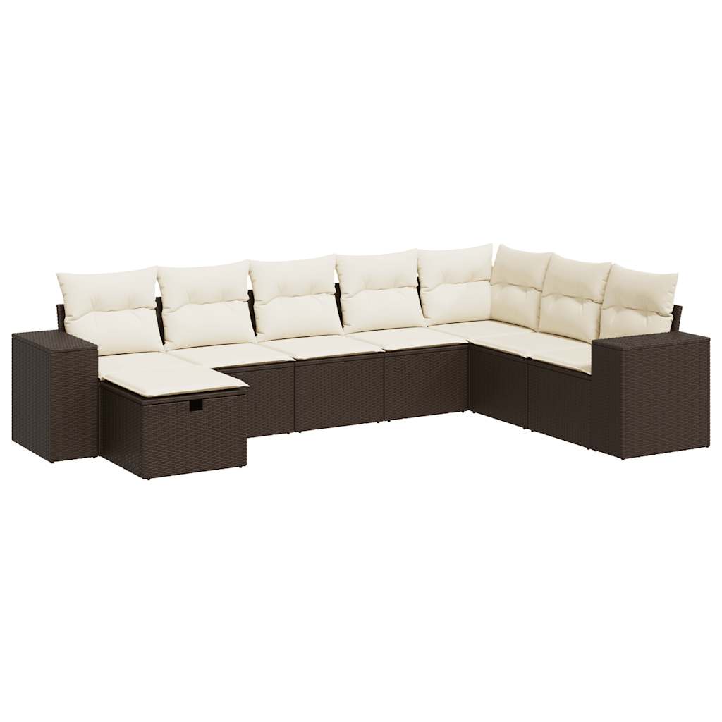 8-delige Loungeset met kussens poly rattan bruin