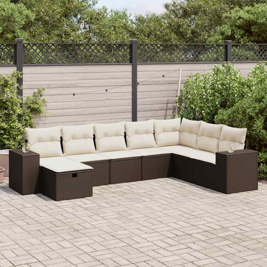 8-delige Loungeset met kussens poly rattan bruin