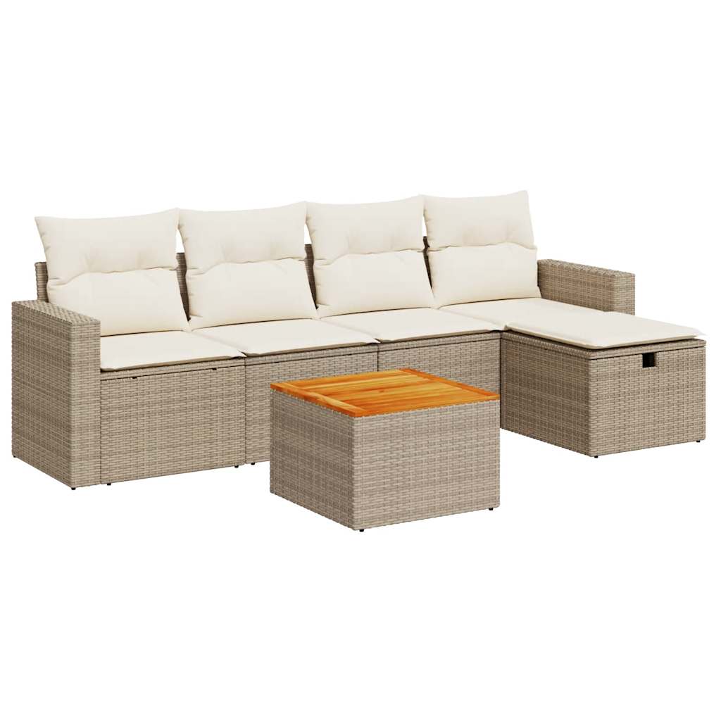 6-delige Loungeset met kussens poly rattan beige